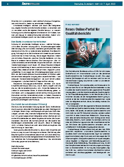 Vorschauseite 1: Neues Online-Portal für Qualitätsberichte