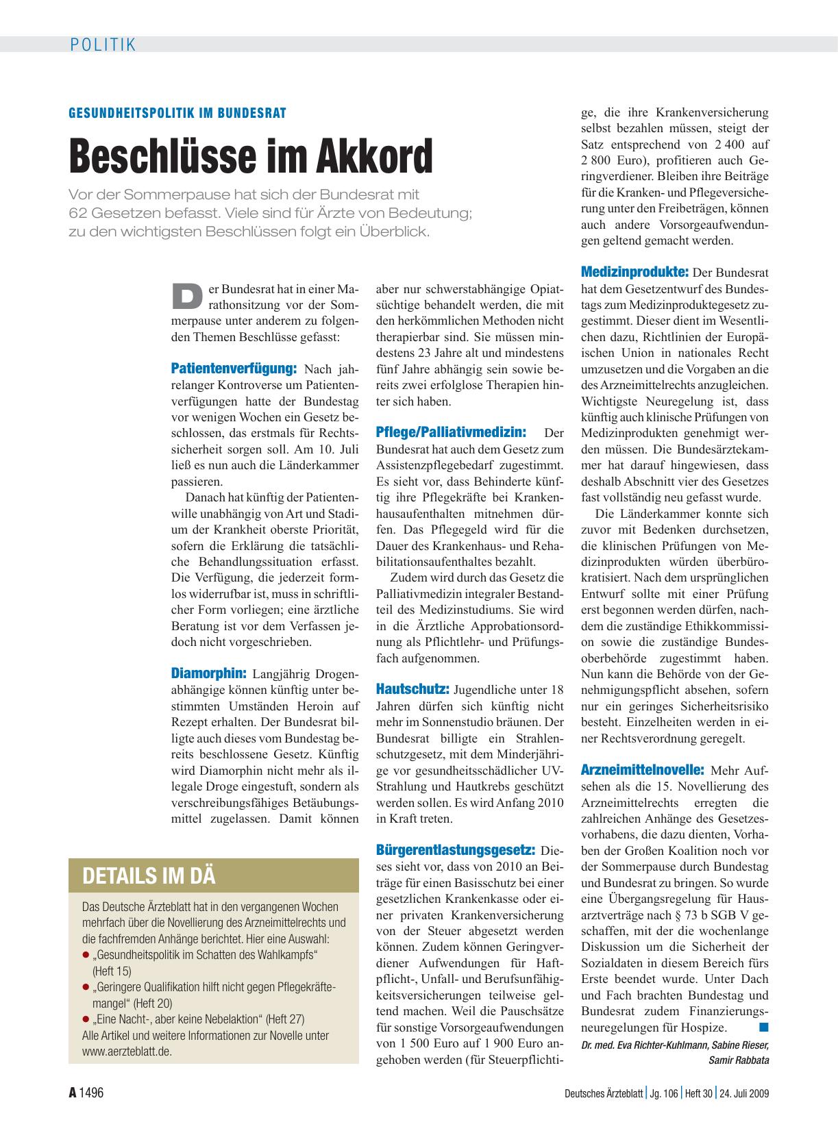 Vorschauseite 1: Gesundheitspolitik im Bundesrat: Beschlüsse im Akkord