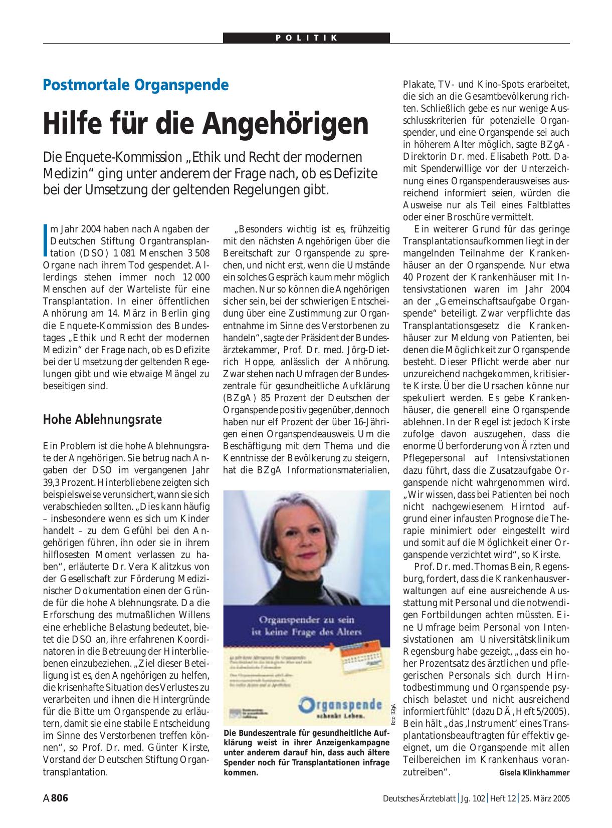 Vorschauseite 1: Postmortale Organspende: Hilfe für die Angehörigen
