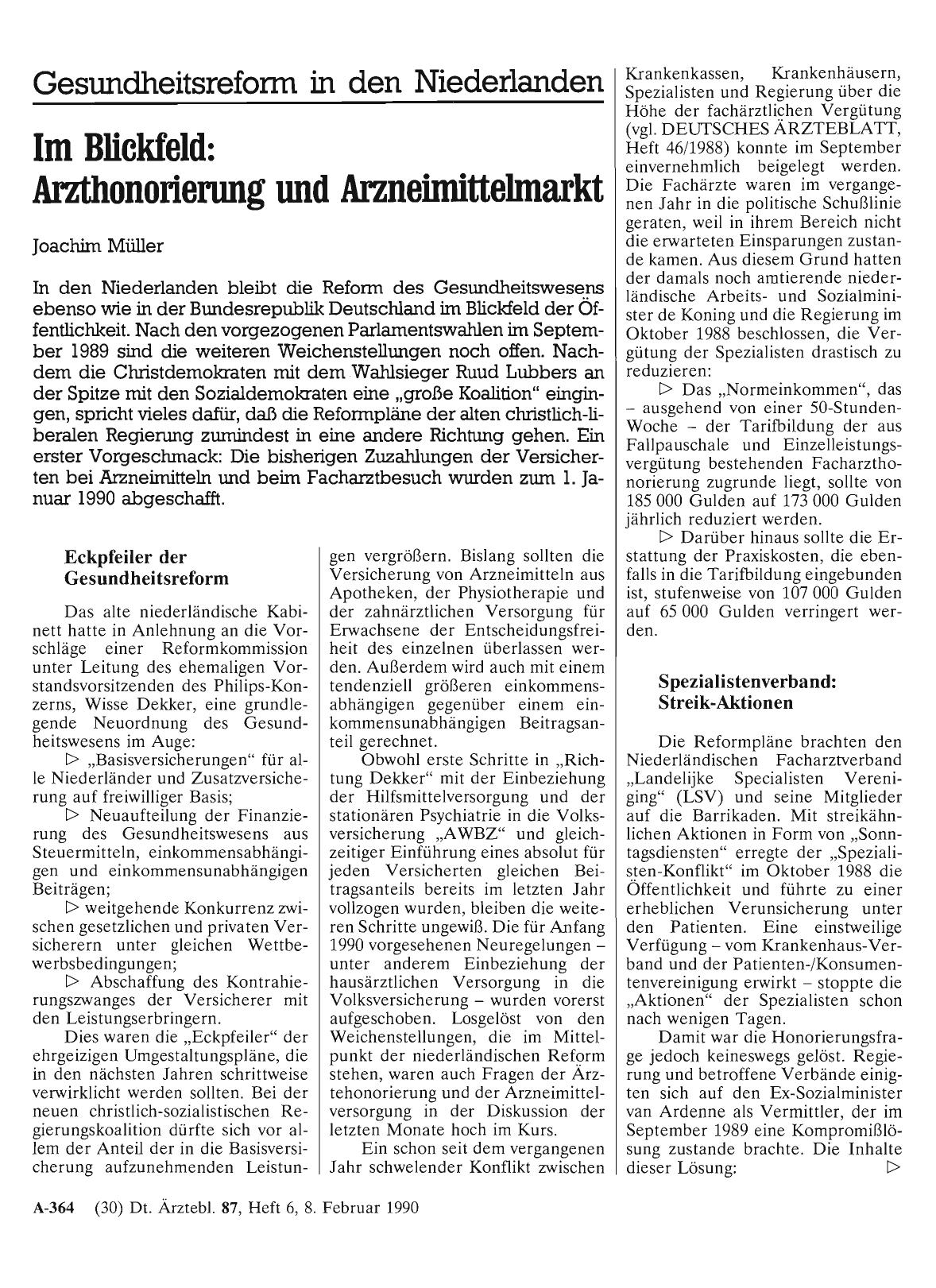 Vorschauseite 1: Gesundheitsreform in den Niederlanden Im Blickfeld: Arzthonorierung und Arzneimittelmarkt