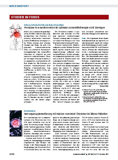 Vorschauseite 1: Schwere ischämische linksventrikuläre Dysfunktion: Perkutane Koronarintervention ist optimaler Arzneimitteltherapie nicht überlegen