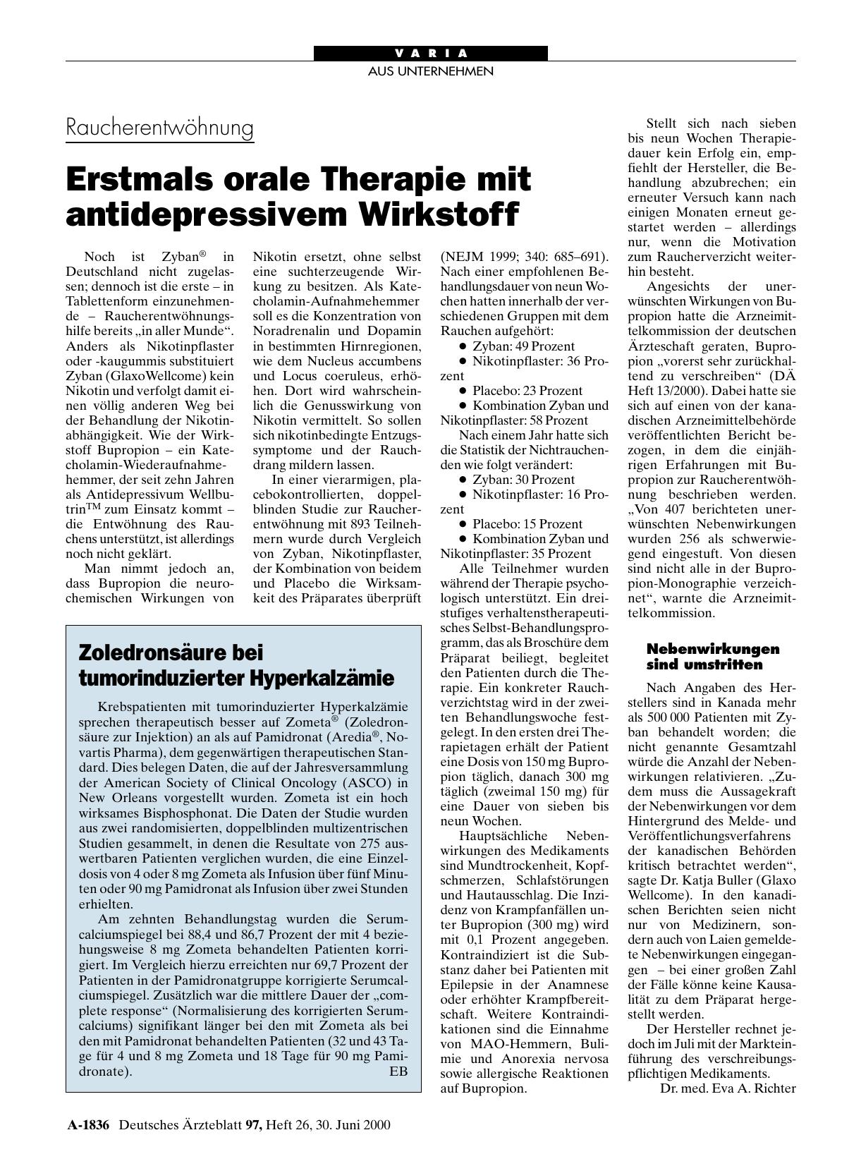 Vorschauseite 1: Zoledronsäure bei tumorinduzierter Hyperkalzämie