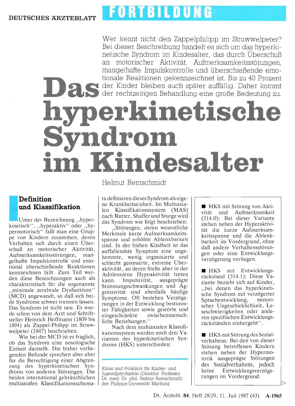 Vorschauseite 1: Das hyperkinetische Syndrom im Kindesalter