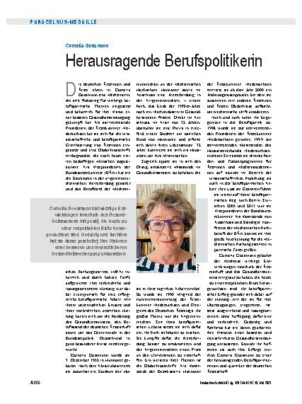 Vorschauseite 1: Cornelia Goesmann: Herausragende Berufspolitikerin