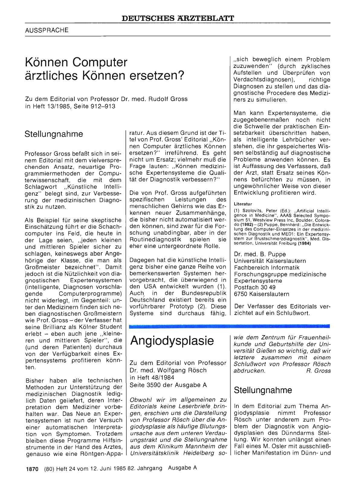 Vorschauseite 1: Können Computer ärztliches Können ersetzen? : Stellungnahme