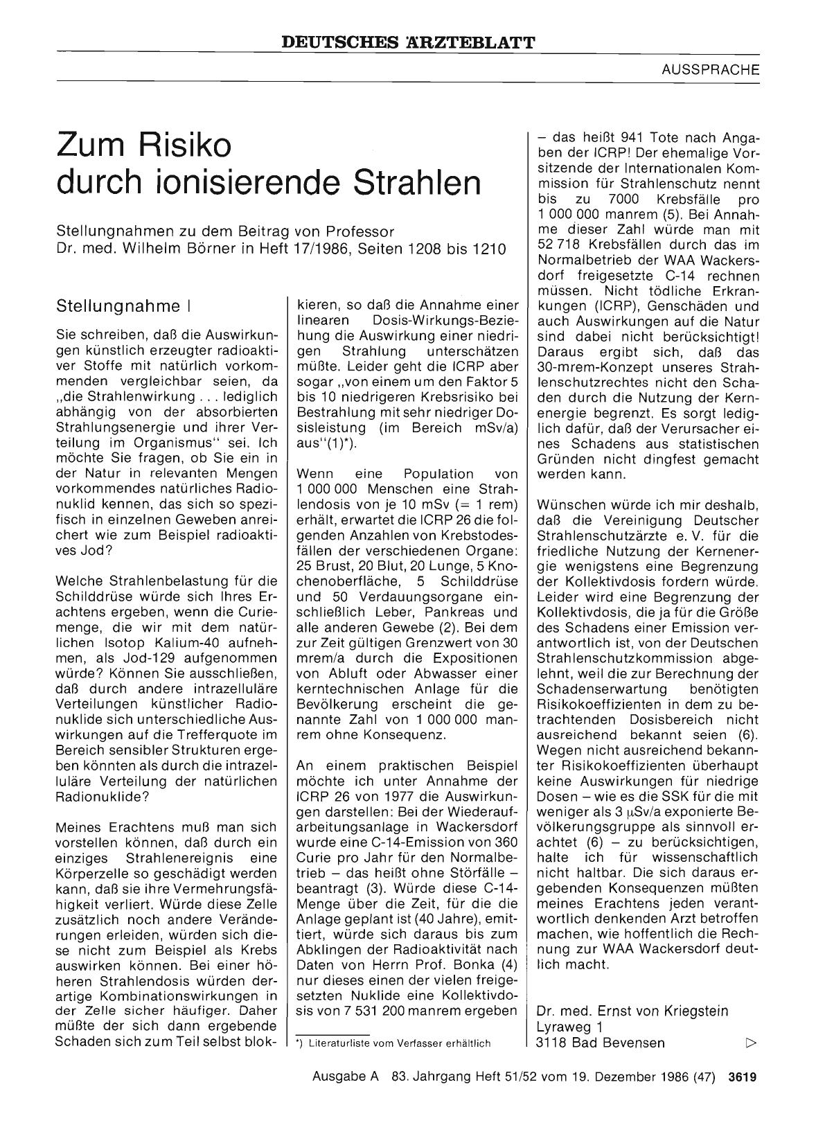 Vorschauseite 1: Zum Risiko durch ionisierende Strahlen: Stellungnahme II