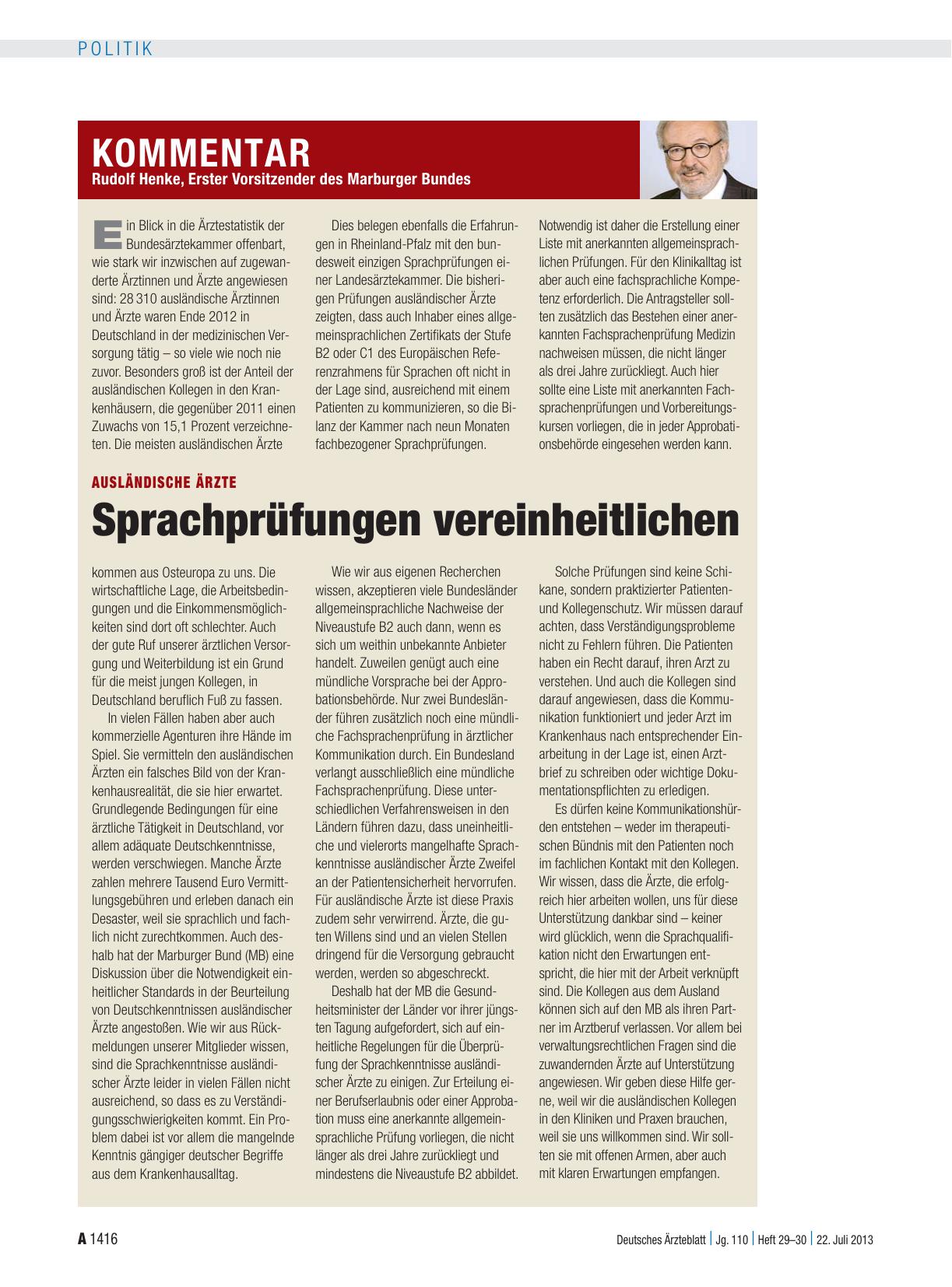 Vorschauseite 1: Ausländische Ärzte: Sprachprüfungen vereinheitlichen