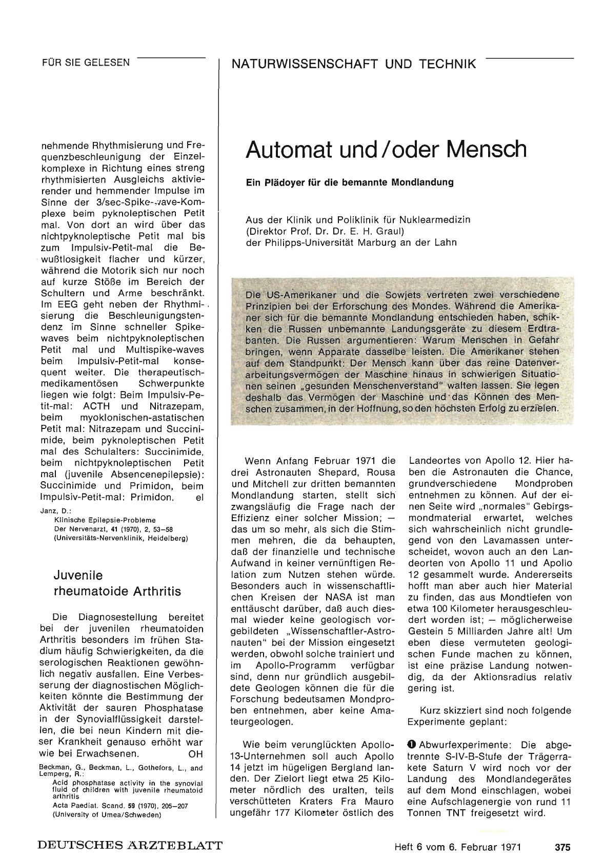 Vorschauseite 1: Automat und /oder Mensch: Ein Plädoyer für die bemannte Mondlandung