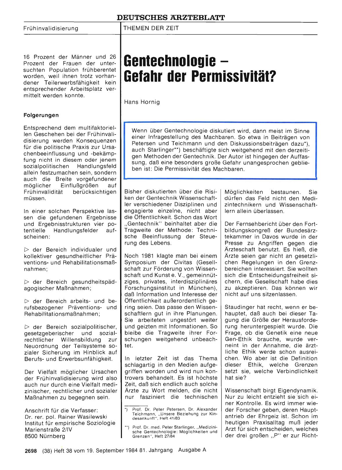 Vorschauseite 1: Gentechnologie Gefahr der Permissivität?