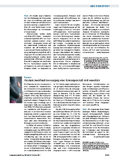 Vorschauseite 1: Psoriasis: Psoriasis beeinflusst den Ausgang einer Schwangerschaft nicht wesentlich