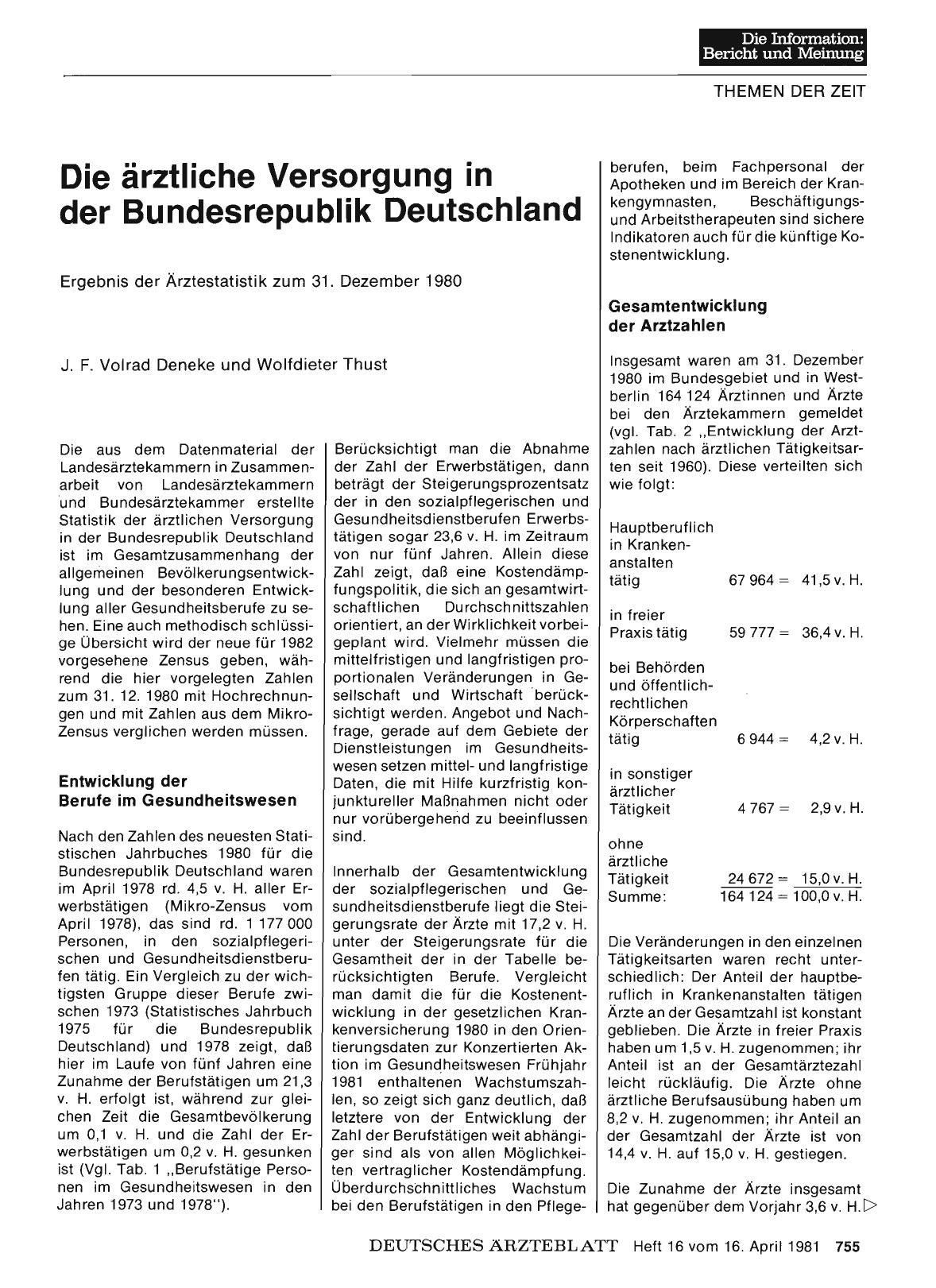 Vorschauseite 1: Die ärztliche Versorgung in der Bundesrepublik Deutschland (Teil 1)