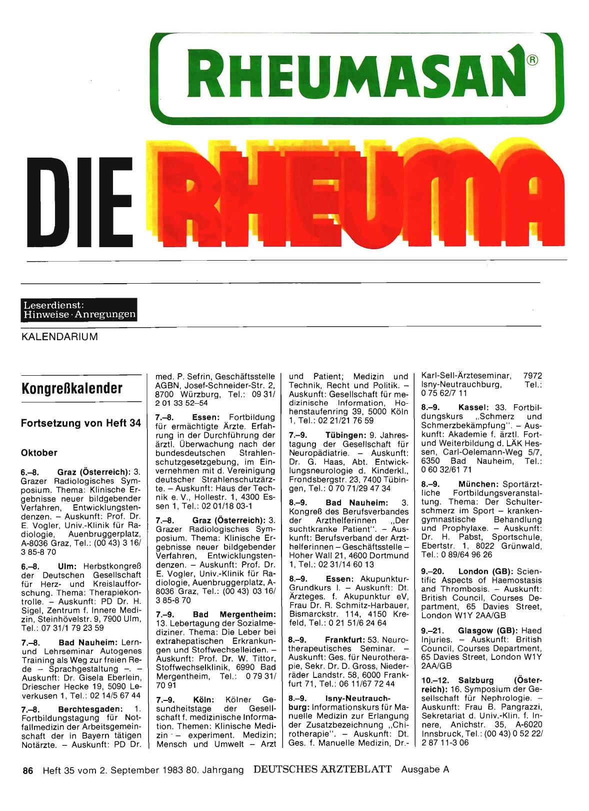 Vorschauseite 1: Kongreßkalender