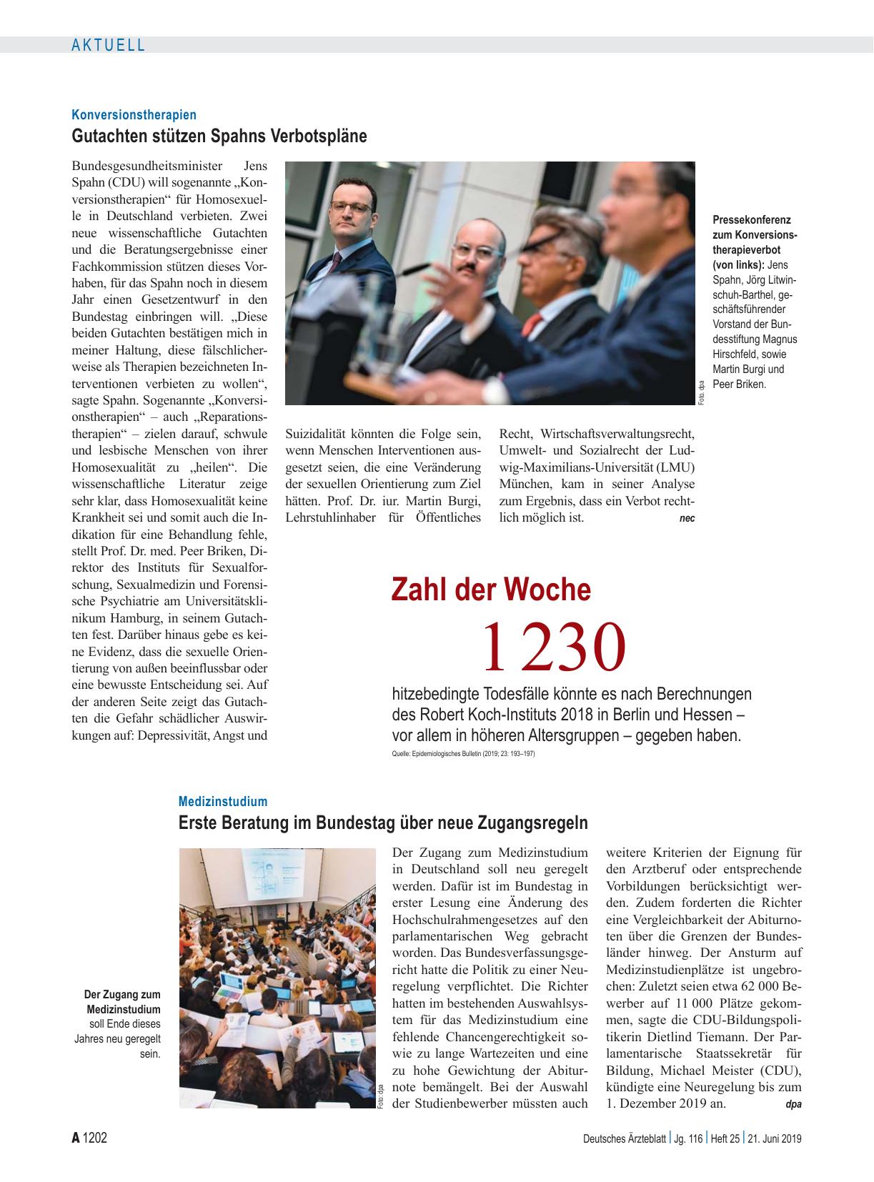 Vorschauseite 1: Konversionstherapien: Gutachten stützen Spahns Verbotspläne