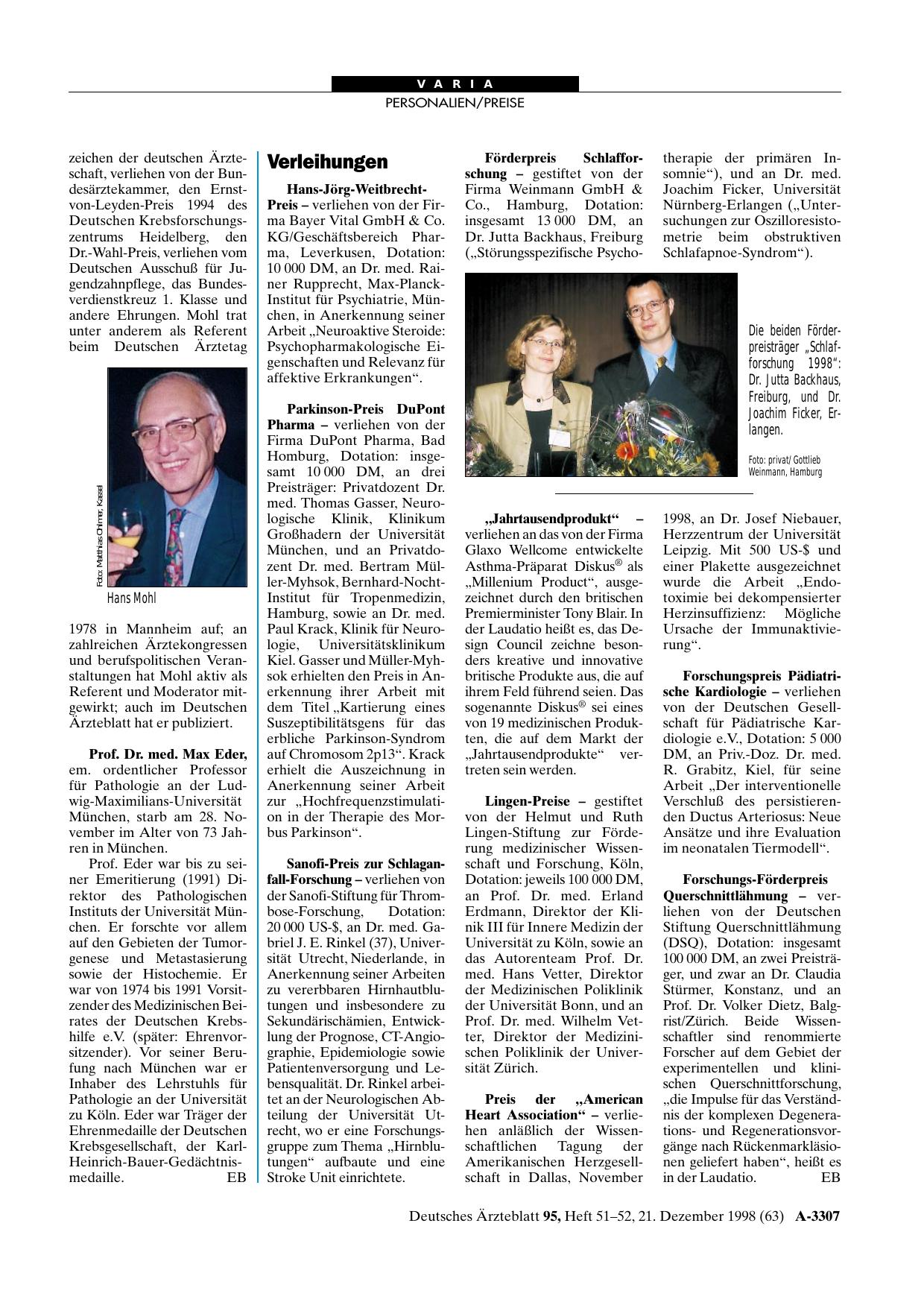 Vorschauseite 1: Verleihungen