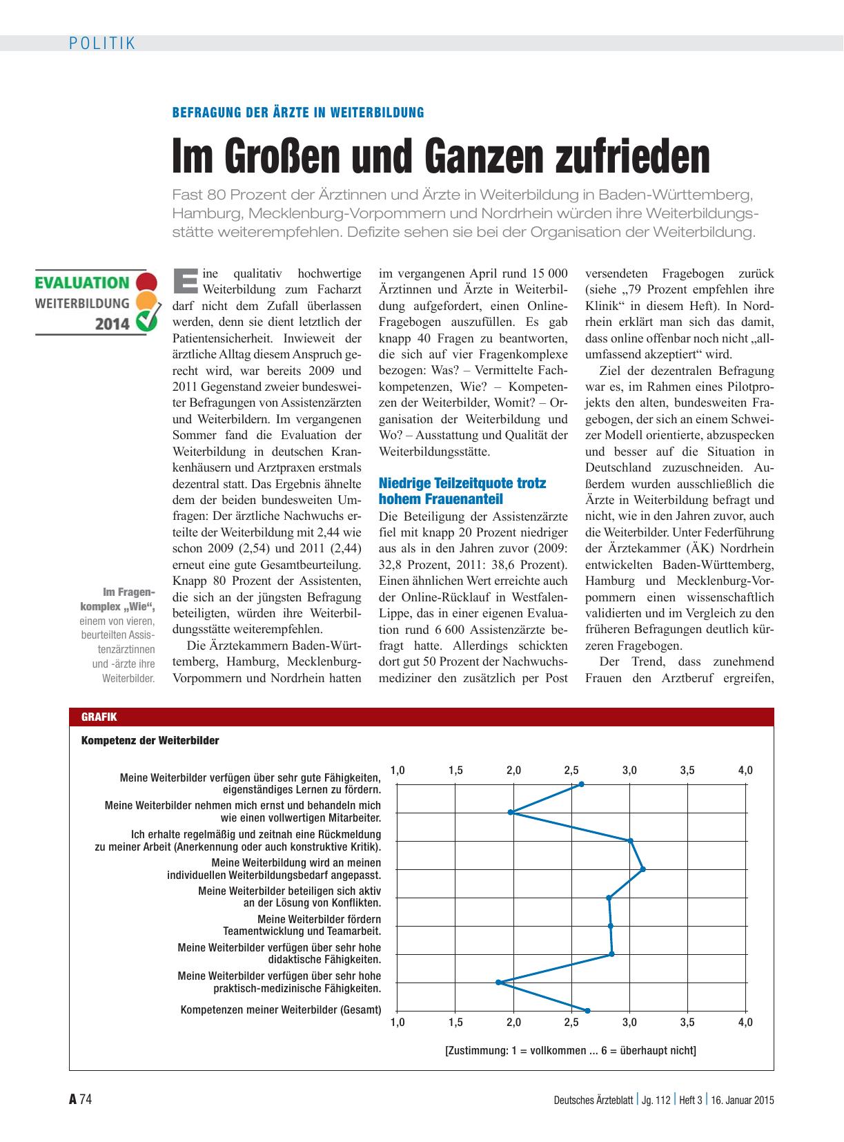 Vorschauseite 1: Befragung der Ärzte in Weiterbildung: Im Großen und Ganzen zufrieden