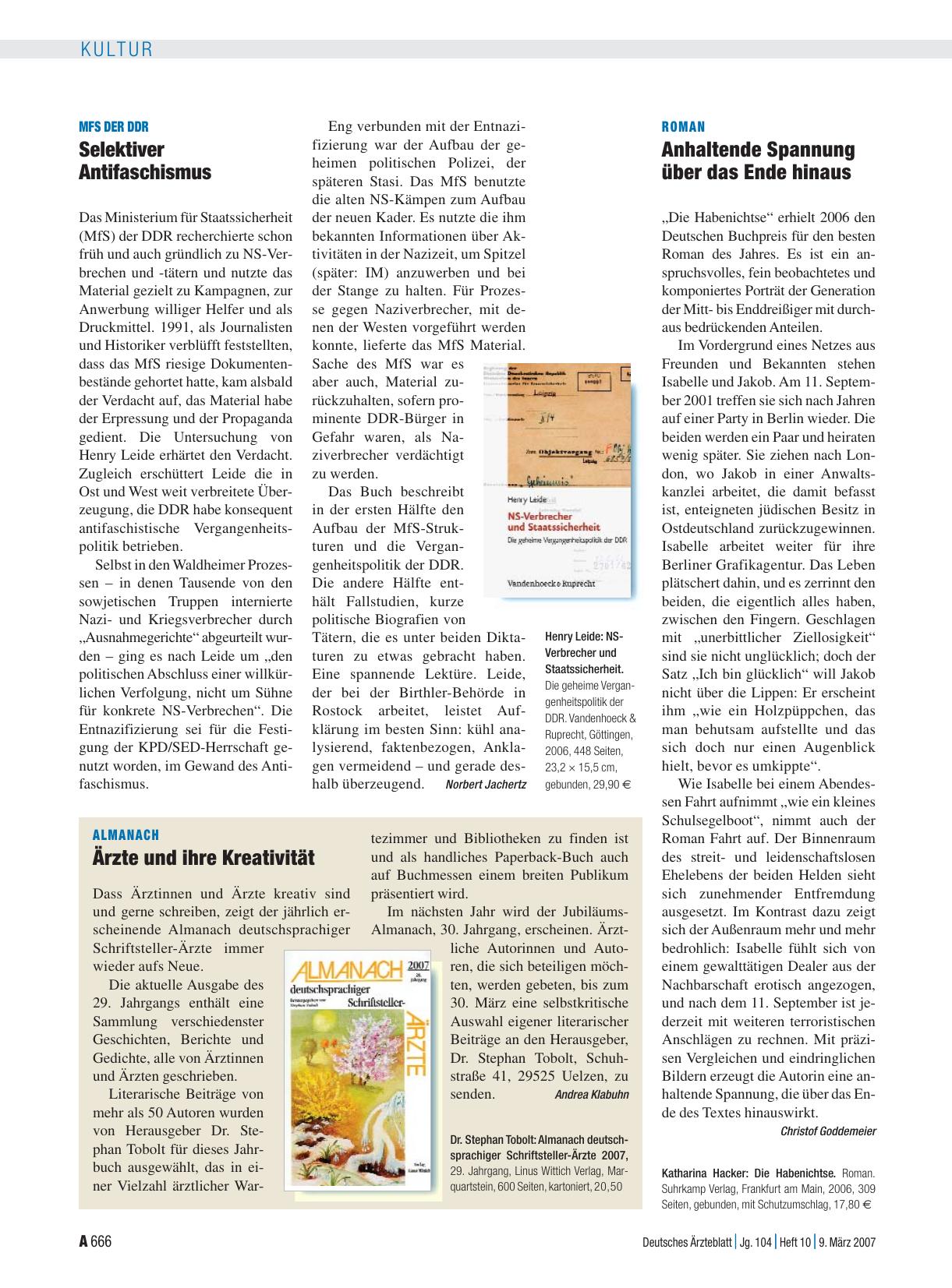 Vorschauseite 1: Almanach: Ärzte und ihre Kreativität