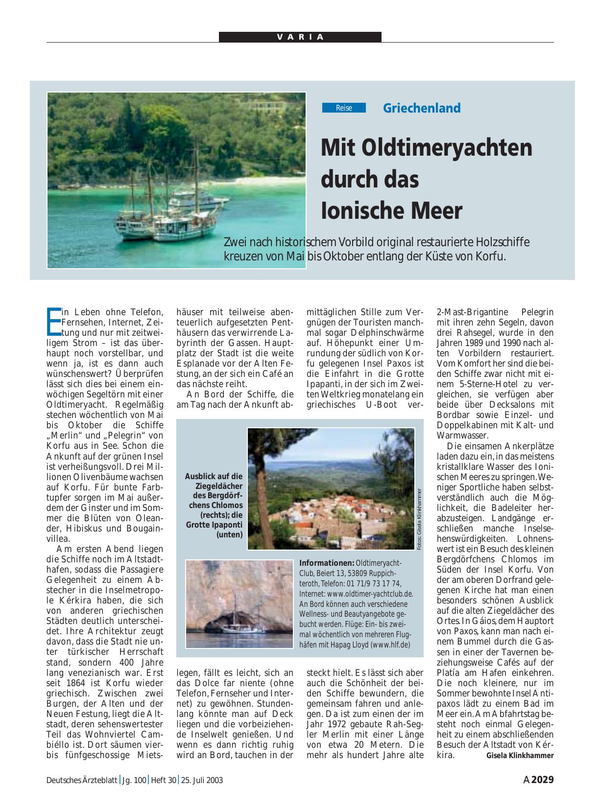 Vorschauseite 1: Griechenland: Mit Oldtimeryachten durch das Ionische Meer