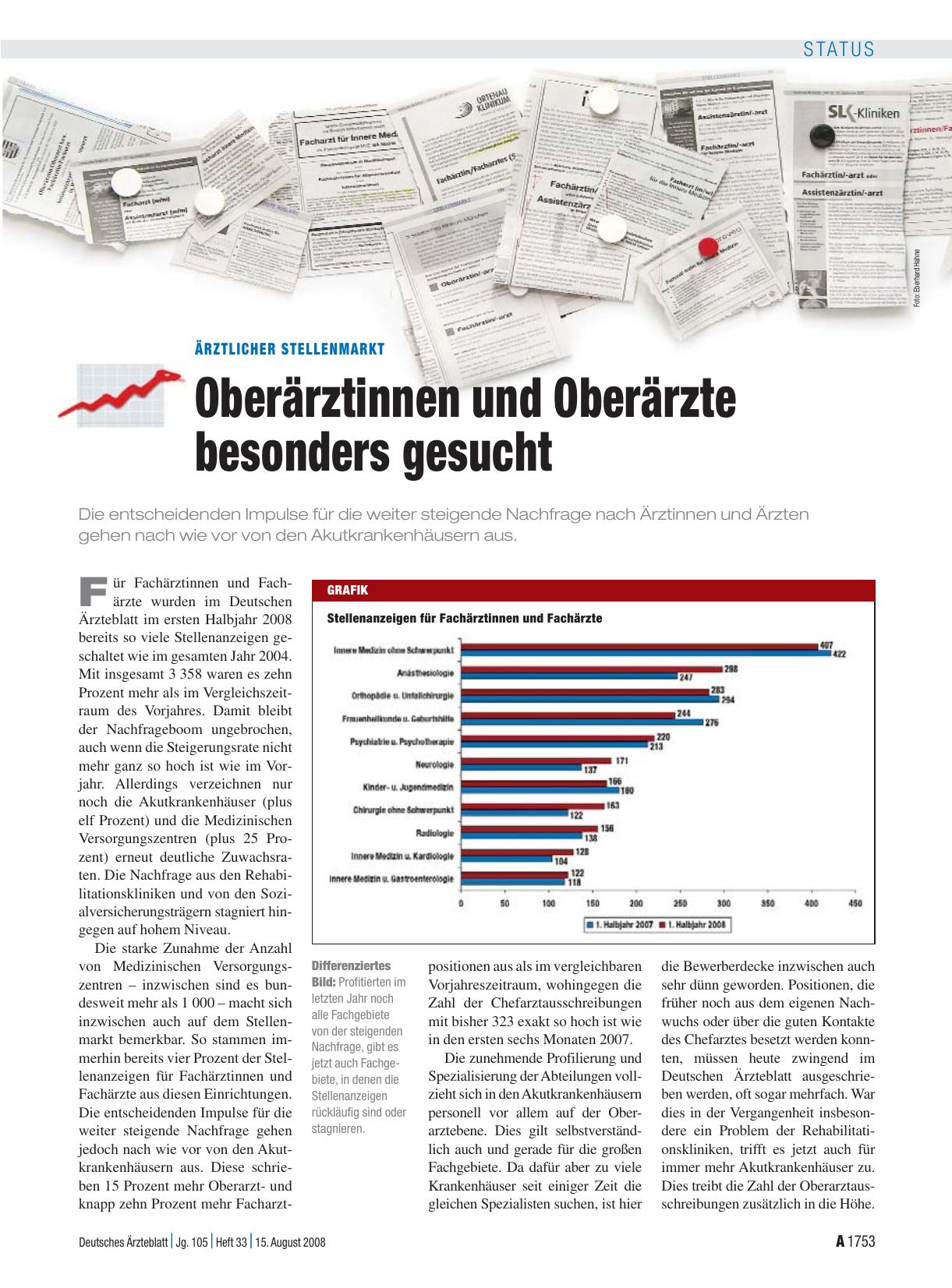 Vorschauseite 1: Ärztlicher Stellenmarkt: Oberärztinnen und Oberärzte besonders gesucht