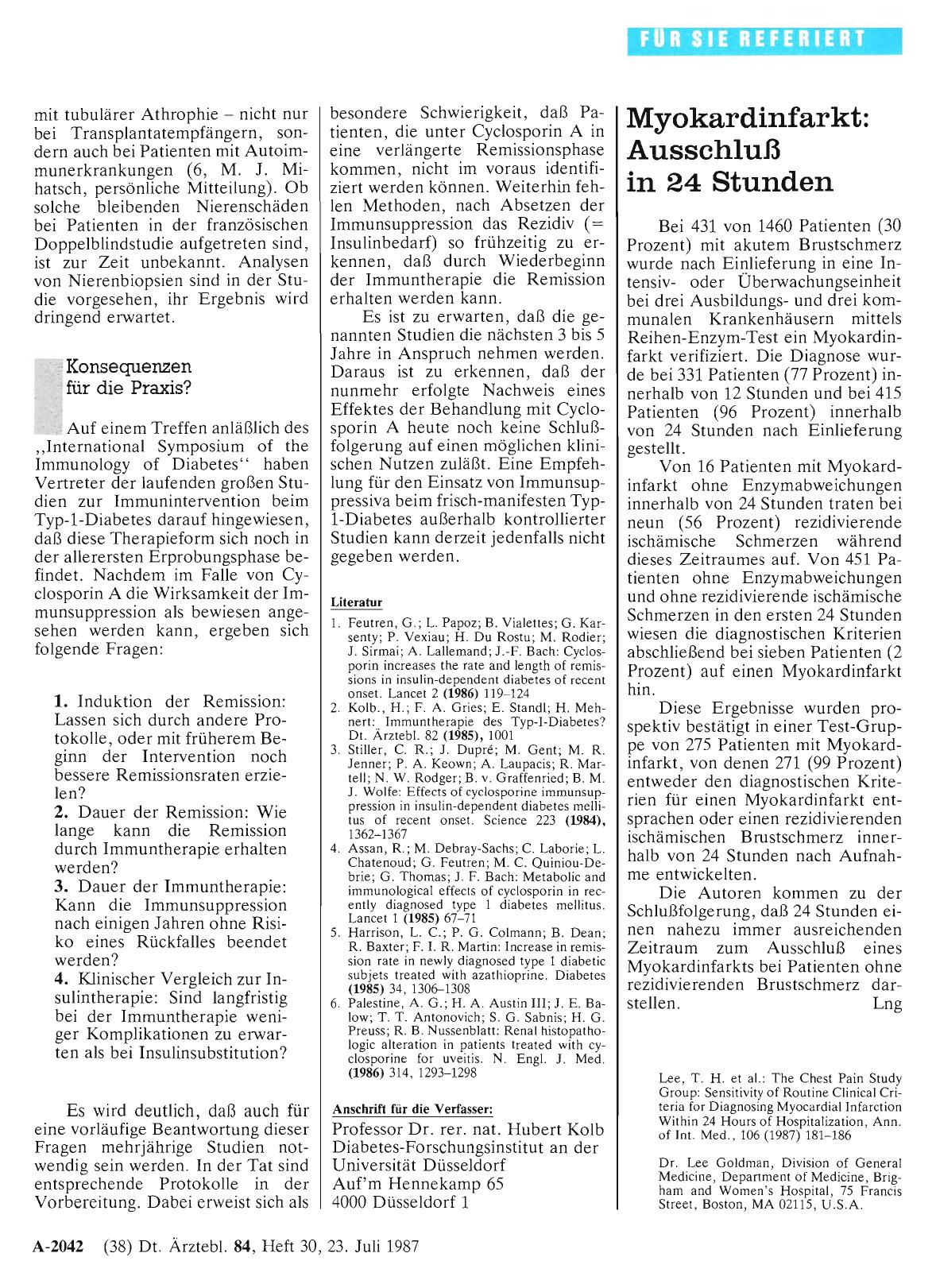 Vorschauseite 1: Myokardinfarkt: Ausschluß in 24 Stunden