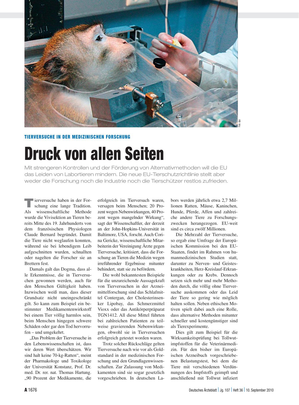 Vorschauseite 1: Tierversuche in der medizinischen Forschung: Druck von allen Seiten