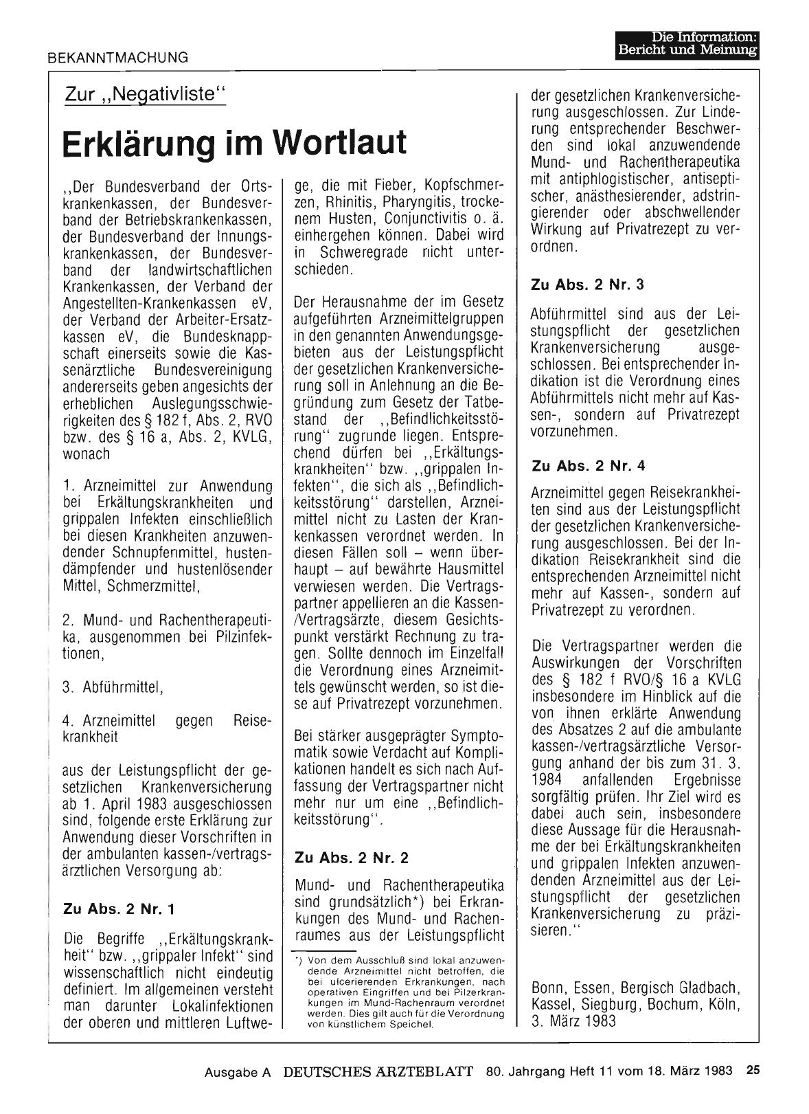 Vorschauseite 1: Zur „Negativliste“: Erklärung im Wortlaut