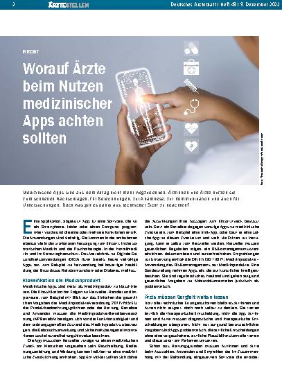 Vorschauseite 1: Recht: Worauf Ärzte beim Nutzen medizinischer Apps achten sollten