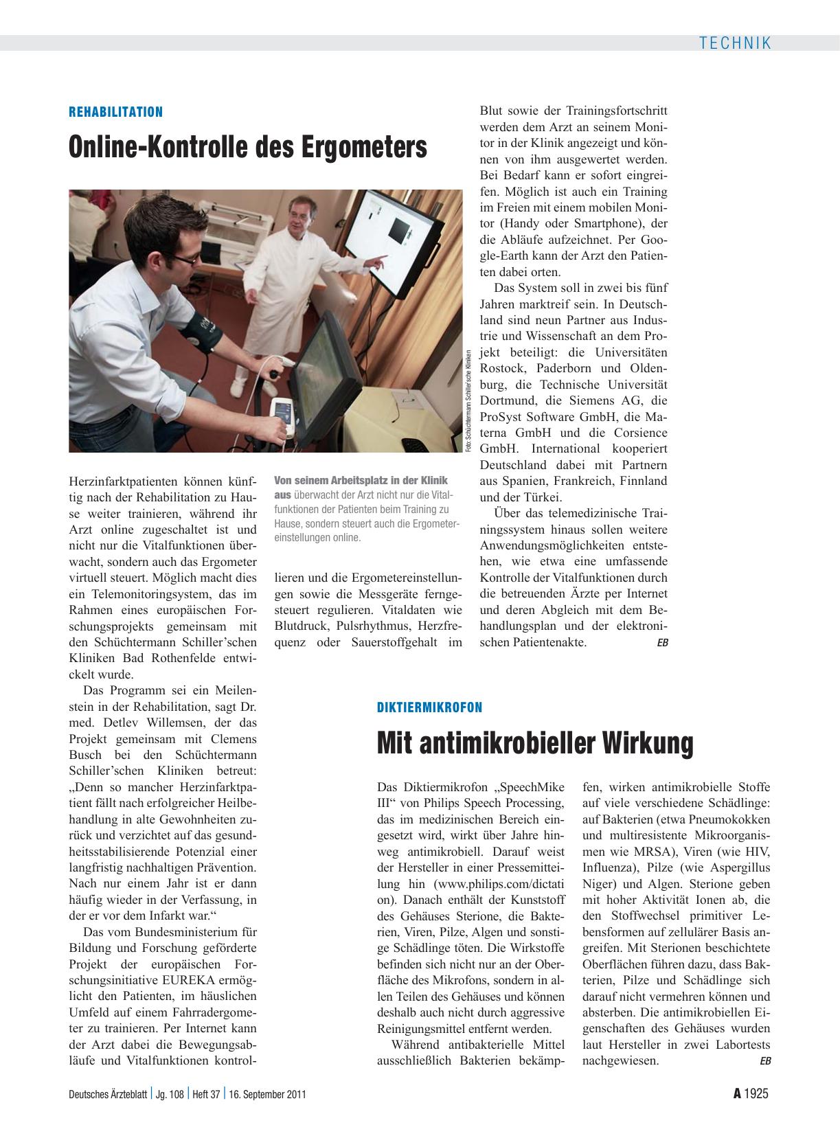 Vorschauseite 1: Rehabilitation: Online-Kontrolle des Ergometers