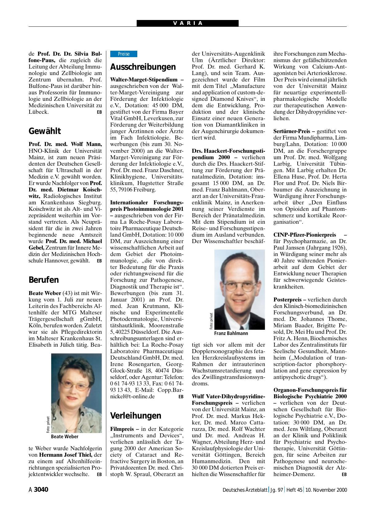 Vorschauseite 1: Verleihungen