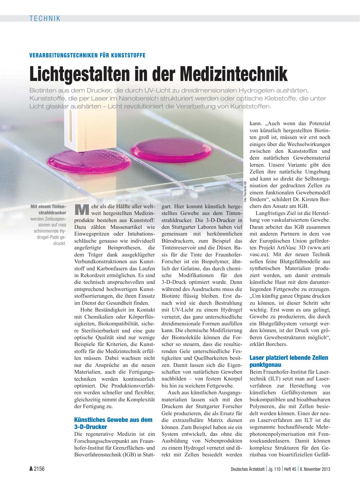 Vorschauseite 1: Verarbeitungstechniken für Kunststoffe: Lichtgestalten in der Medizintechnik