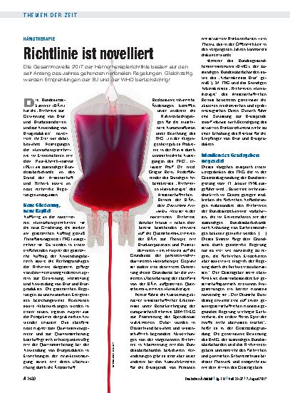 Vorschauseite 1: Hämotherapie: Richtlinie ist novelliert