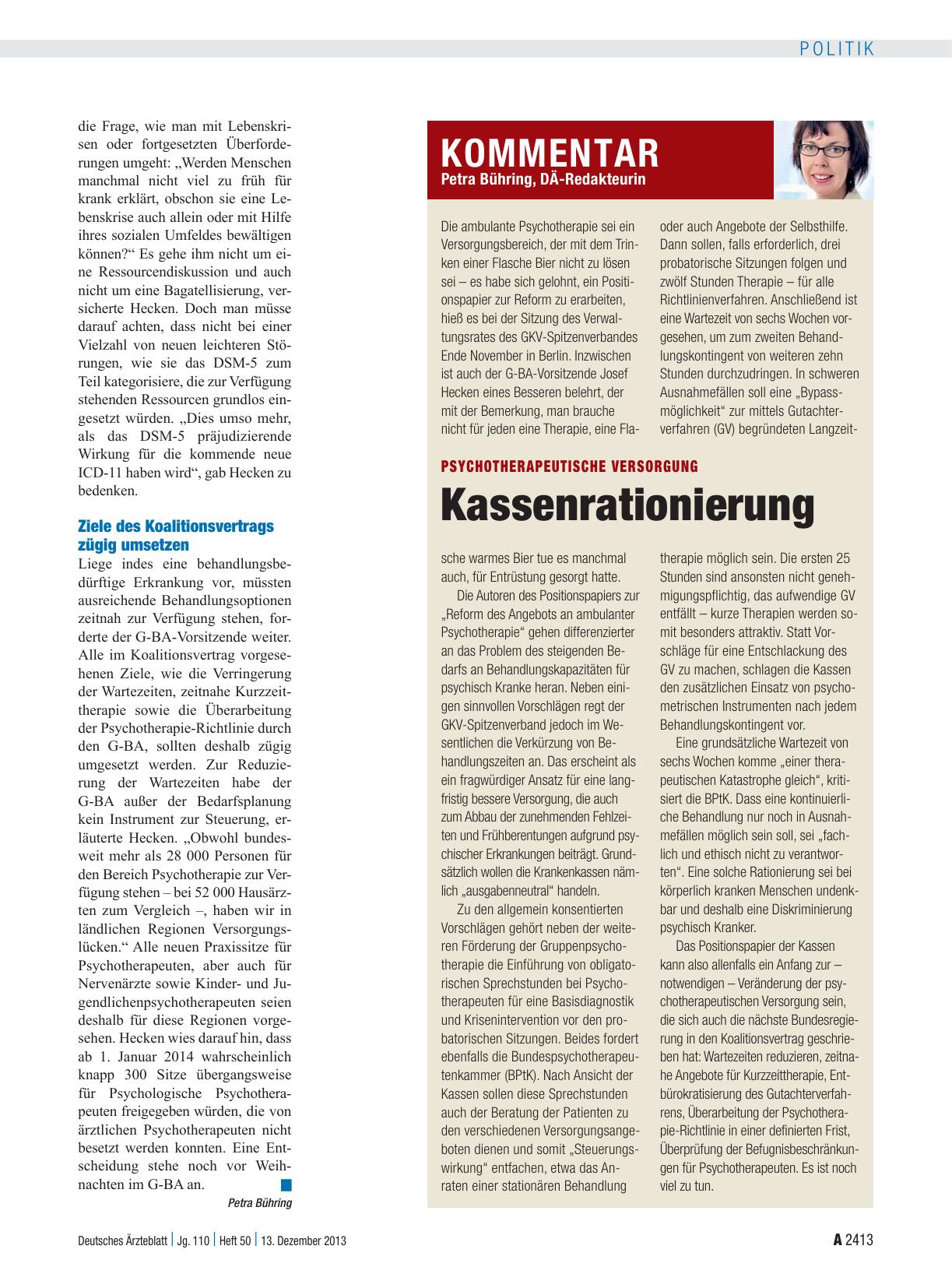 Vorschauseite 1: Psychotherapeutische Versorgung: Kassenrationierung