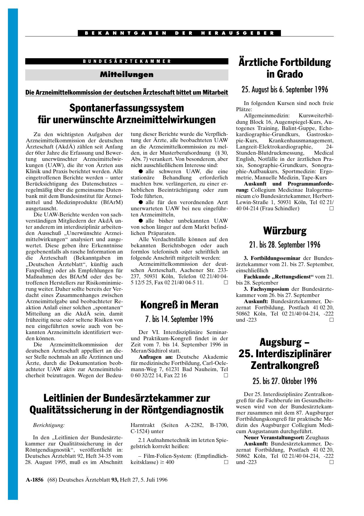 Vorschauseite 1: Leitlinien der Bundesärztekammer zur Qualitätssicherung in der Röntgendiagnostik