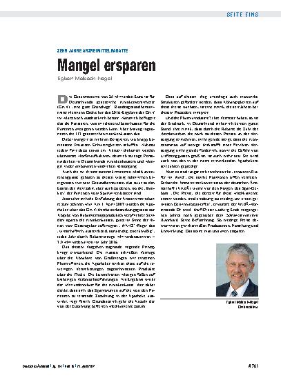 Vorschauseite 1: Zehn Jahre Arzneimittelrabatte: Mangel ersparen