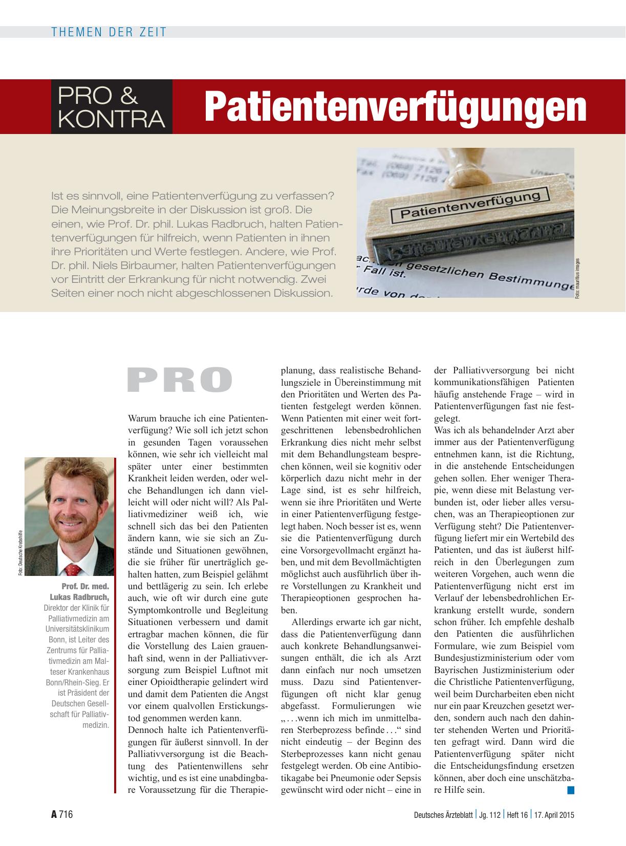 Vorschauseite 1: Pro und Kontra: Patientenverfügungen