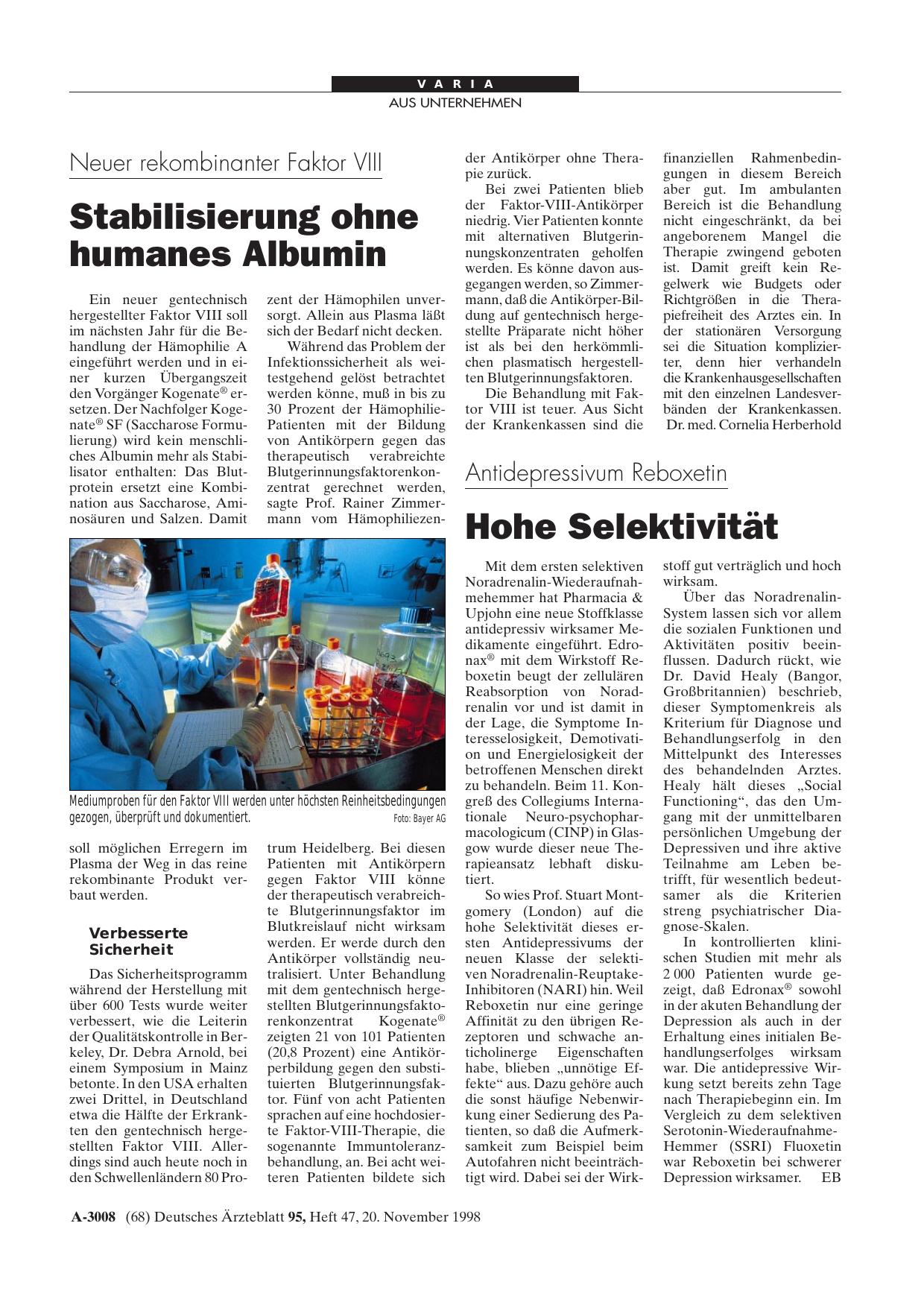 Vorschauseite 1: Neuer rekombinanter Faktor VIII: Stabilisierung ohne humanes Albumin