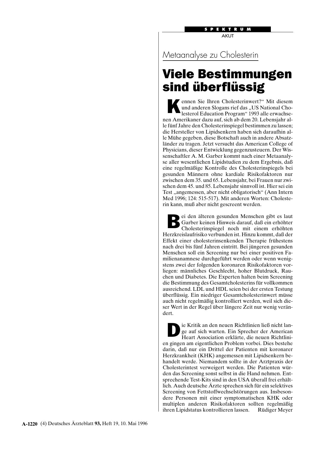 Vorschauseite 1: Metaanalyse zu Cholesterin: Viele Bestimmungen sind überflüssig