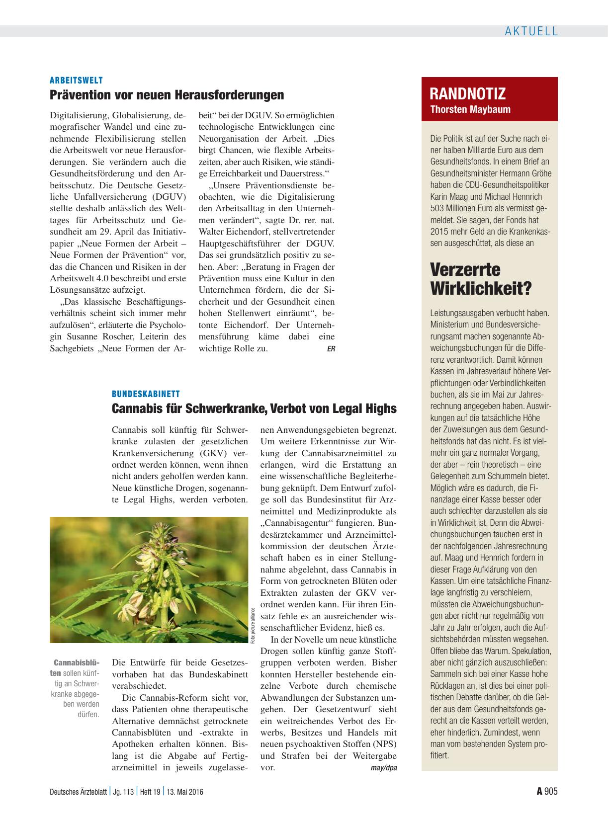 Vorschauseite 1: Bundeskabinett: Cannabis für Schwerkranke, Verbot von Legal Highs