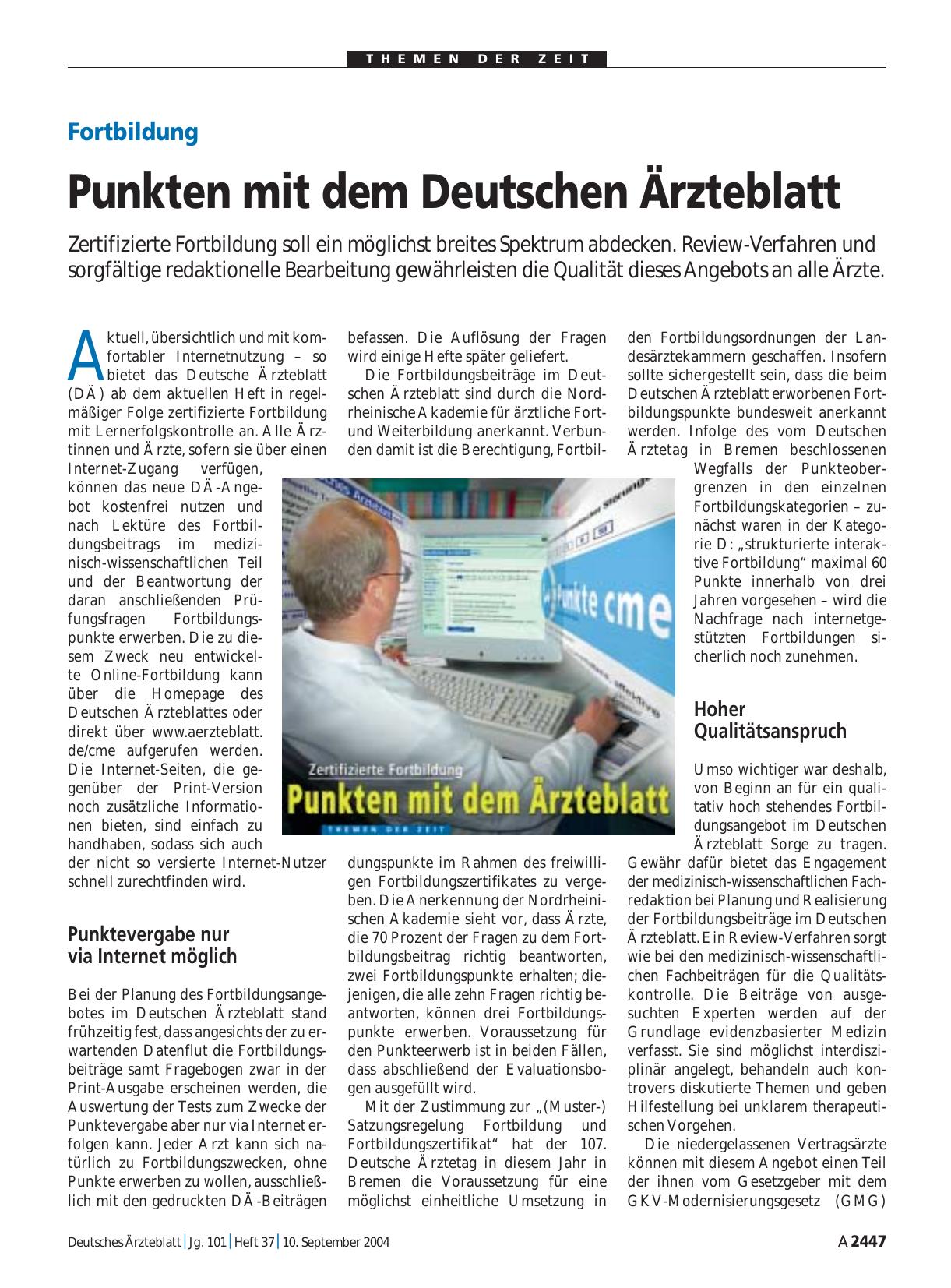 Vorschauseite 1: Fortbildung: Punkten mit dem Deutschen Ärzteblatt