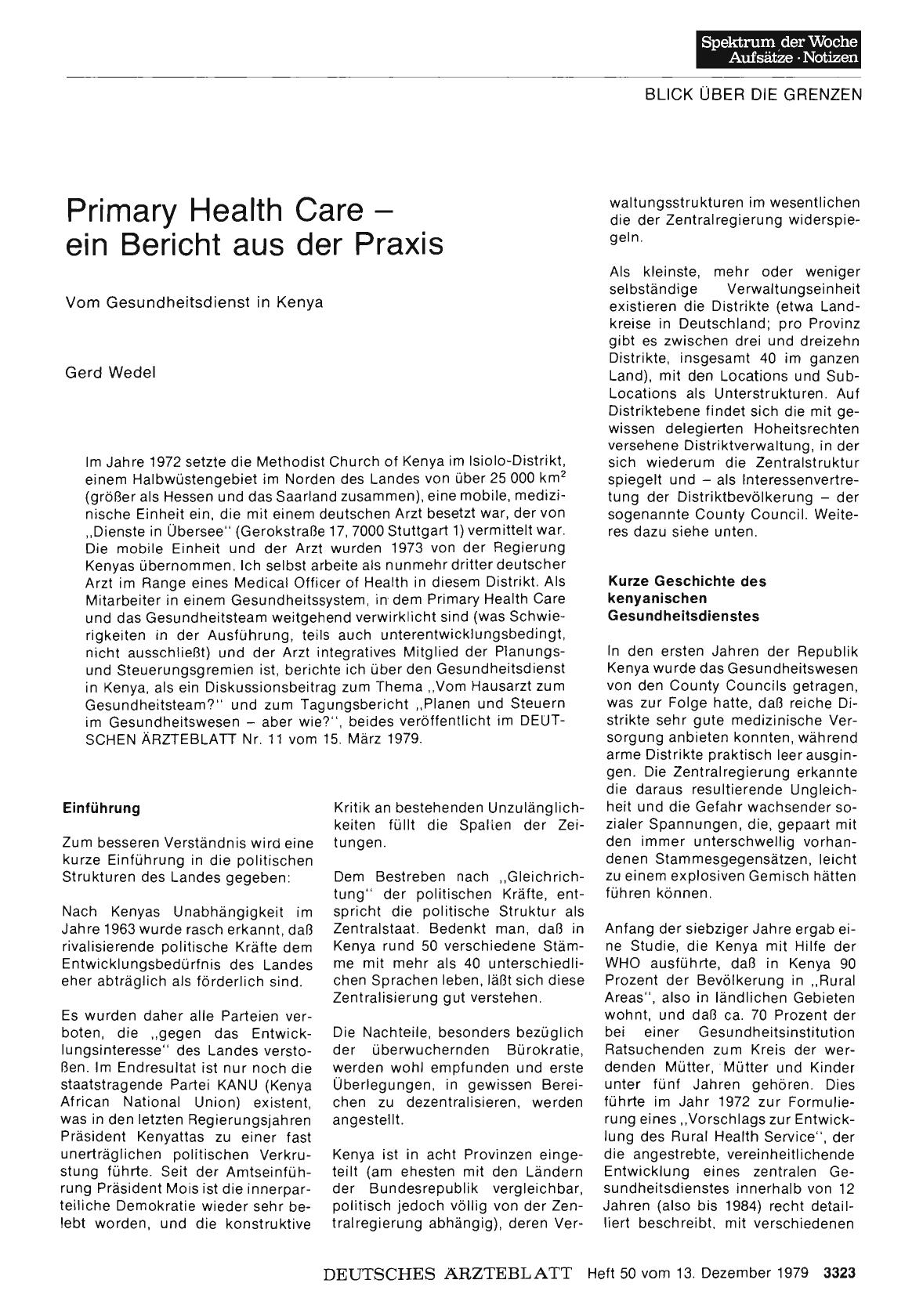 Vorschauseite 1: Primary Health Care — ein Bericht aus der Praxis: Vom Gesundheitsdienst in Kenya