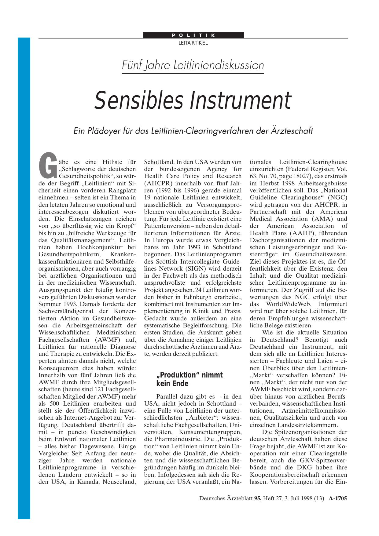 Vorschauseite 1: Fünf Jahre Leitliniendiskussion: Sensibles Instrument