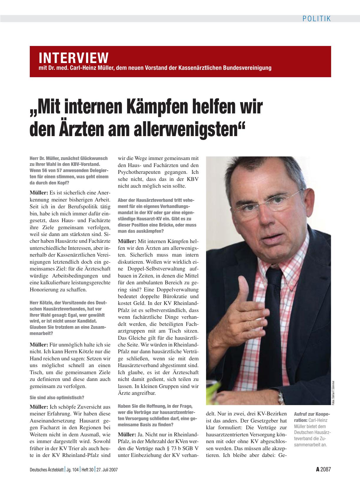 Vorschauseite 1: „Mit internen Kämpfen helfen wir den Ärzten am allerwenigsten“