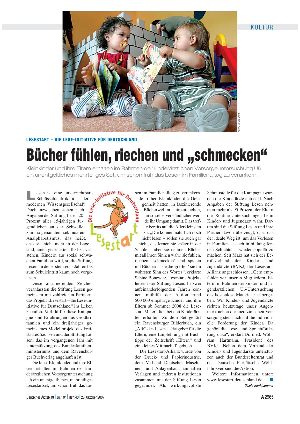 Vorschauseite 1: Lesestart – die Lese-initiative für Deutschland: Bücher fühlen, riechen und „schmecken“