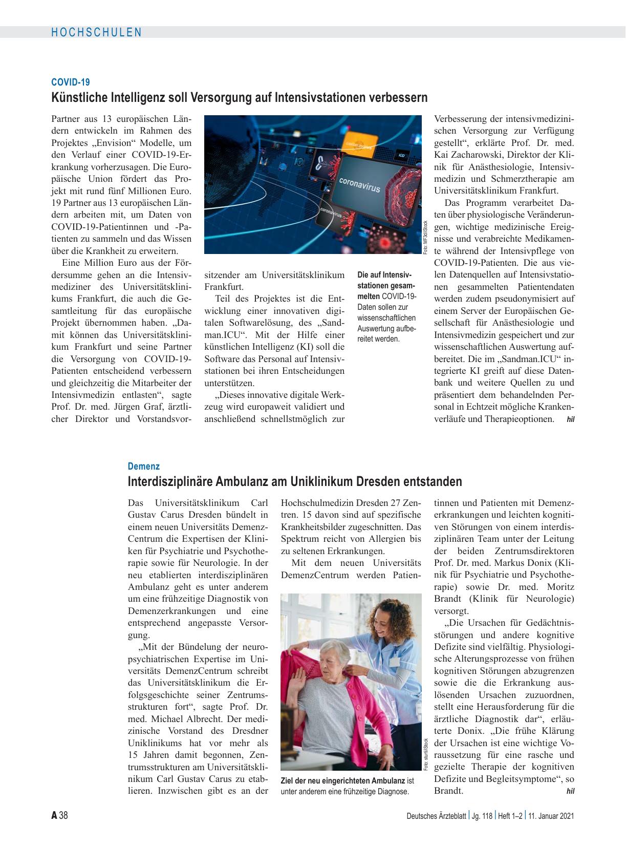 Vorschauseite 1: Demenz: Interdisziplinäre Ambulanz am Uniklinikum Dresden entstanden