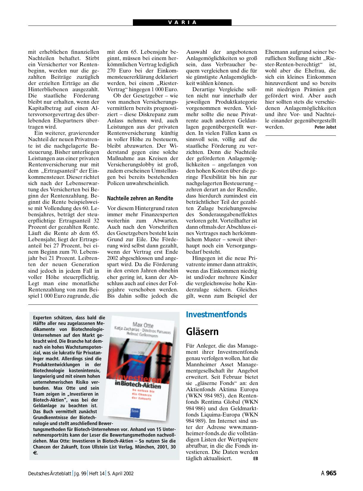 Vorschauseite 1: Investmentfonds: Gläsern