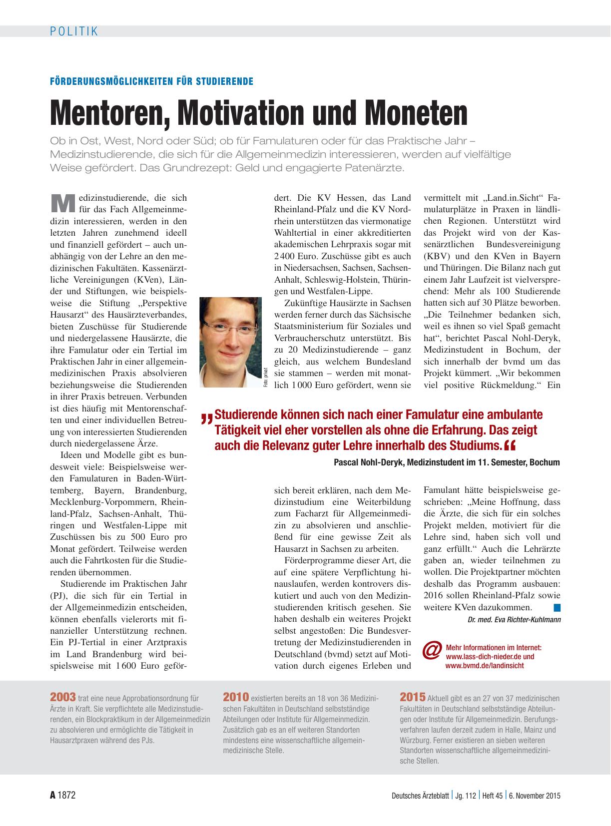 Vorschauseite 1: Förderungsmöglichkeiten für Studierende: Mentoren, Motivation und Moneten