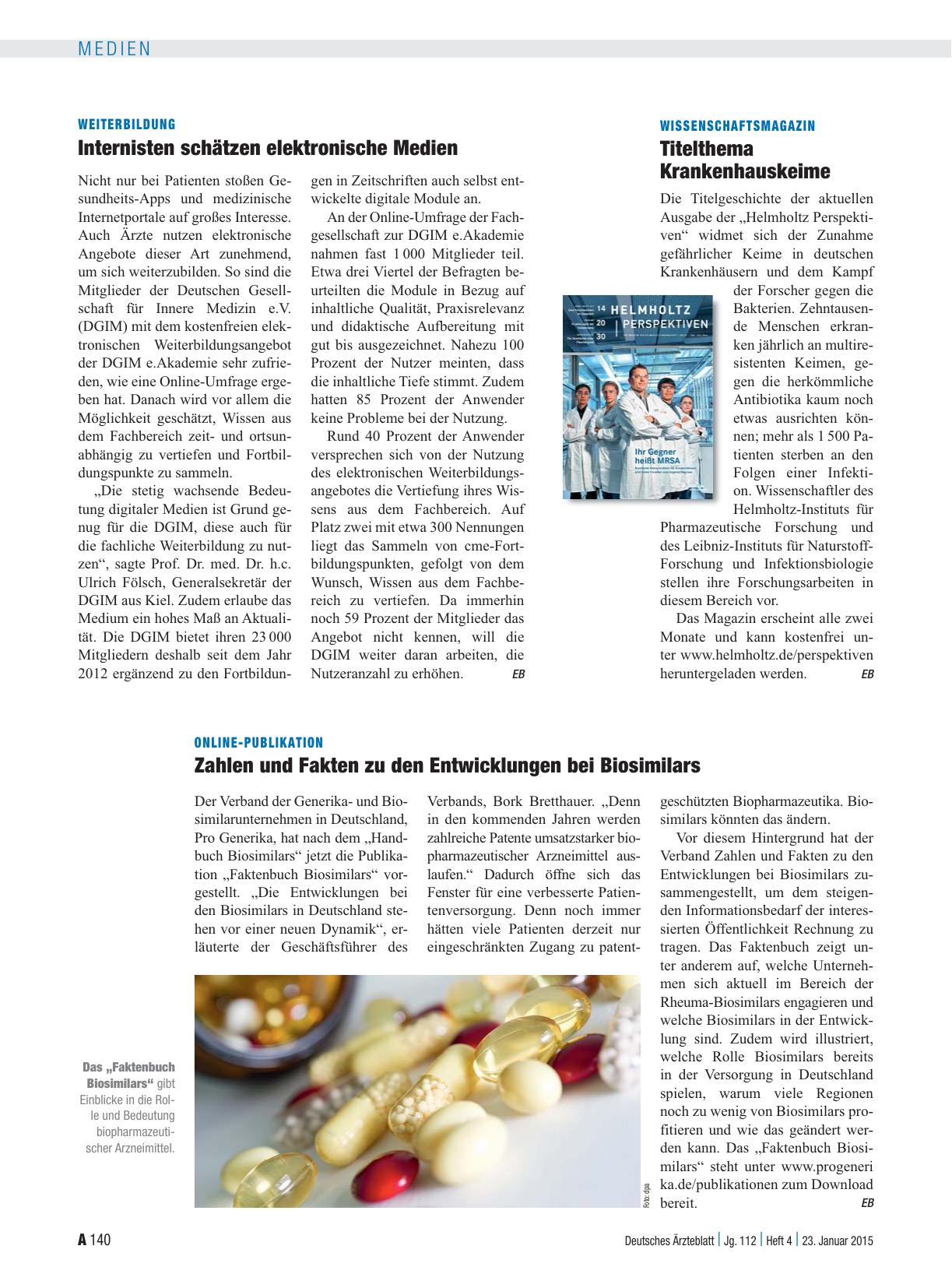 Vorschauseite 1: Online-Publikation: Zahlen und Fakten zu den Entwicklungen bei Biosimilars