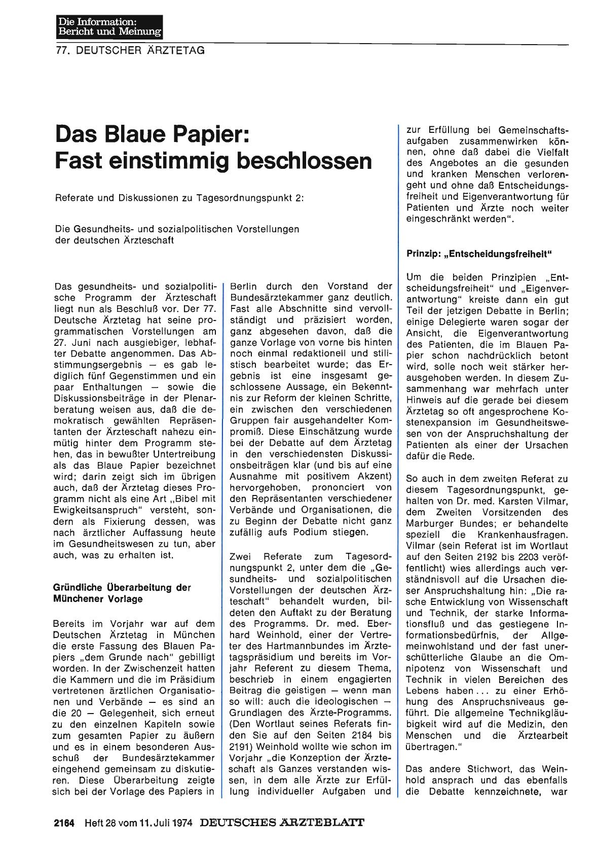 Vorschauseite 1: Das Blaue Papier: Fast einstimmig beschlossen