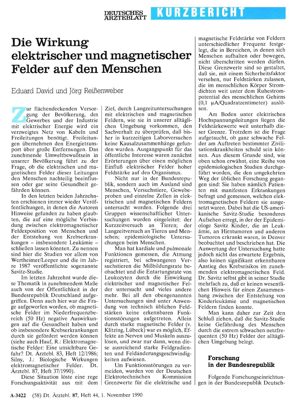 Vorschauseite 1: Die Wirkung elektrischer und magnetischer Felder auf den Menschen