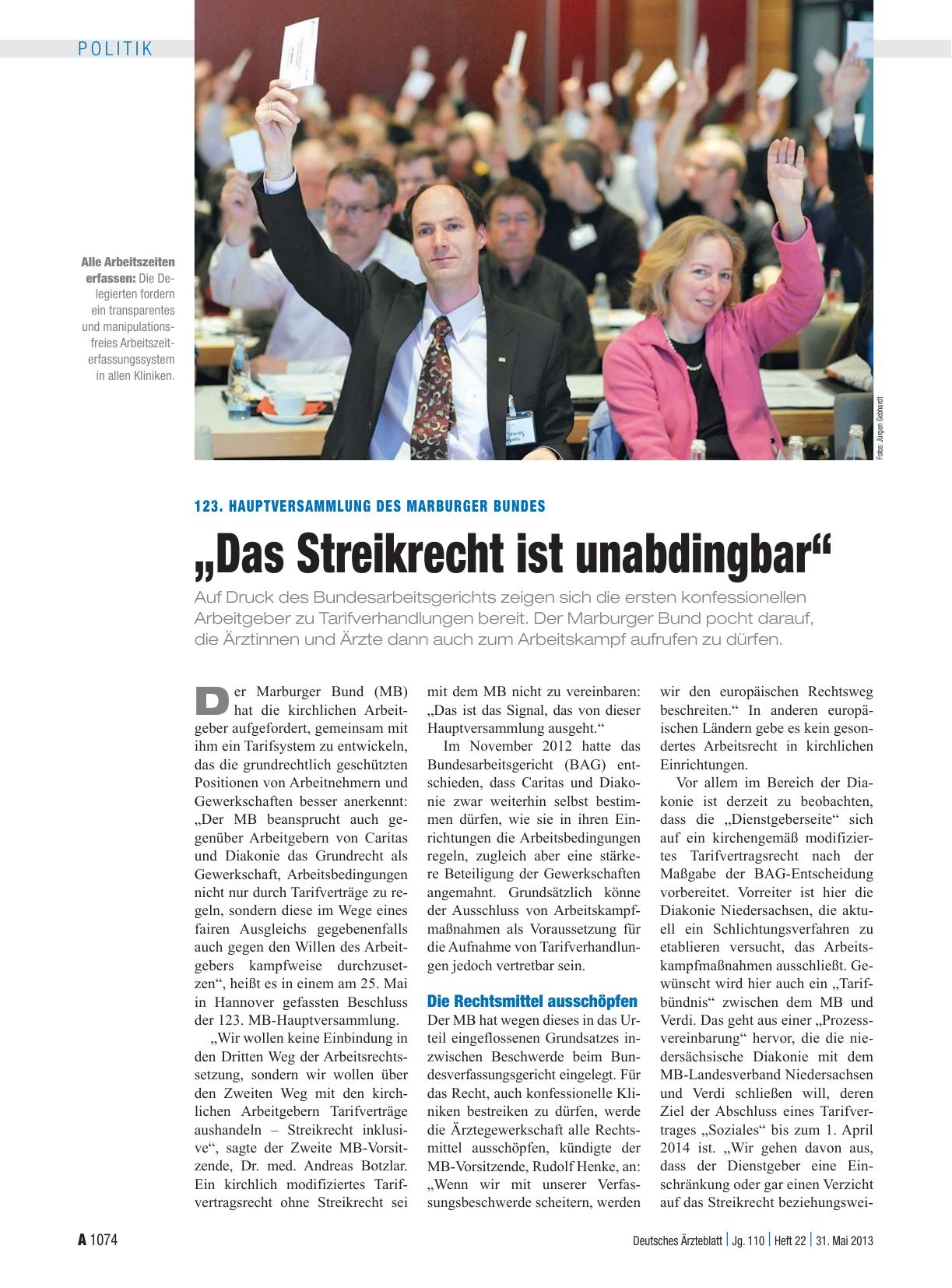 Vorschauseite 1: 123. Hauptversammlung des Marburger Bundes: „Das Streikrecht ist unabdingbar“