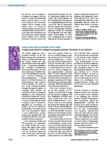 Vorschauseite 1: Fortgeschrittenes diffuses großzelliges B-Zell-Lymphom: Polatuzumab Vedotin verlängert progressionsfreies Überleben in der Erstlinie